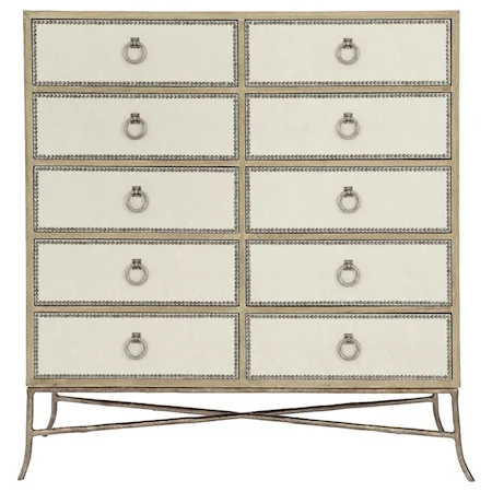 Rustic Tall Chest with 10 Drawers and Nailhead Trim